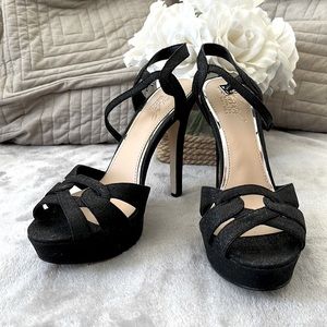 BADGLEY MISCHKA JEWEL  black glitter heels 8